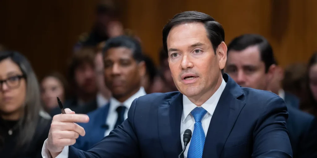 US Secretary of State Marco Rubio discussing the strategic Hezbollah Disarmament plan during the Iran war tensions.