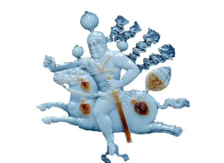 An ancient relief carving depicting a Sassanid king mounted on a horse, detailed with flowing ribbons and regalia, symbolizing the historical military might and cultural legacy of Persia.