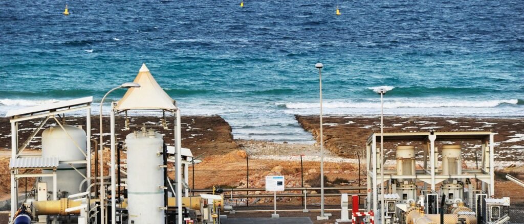 Water security emerges as a frontline geopolitical risk Coastal water intake facility and desalination infrastructure highlighting global water security and geopolitical risk.