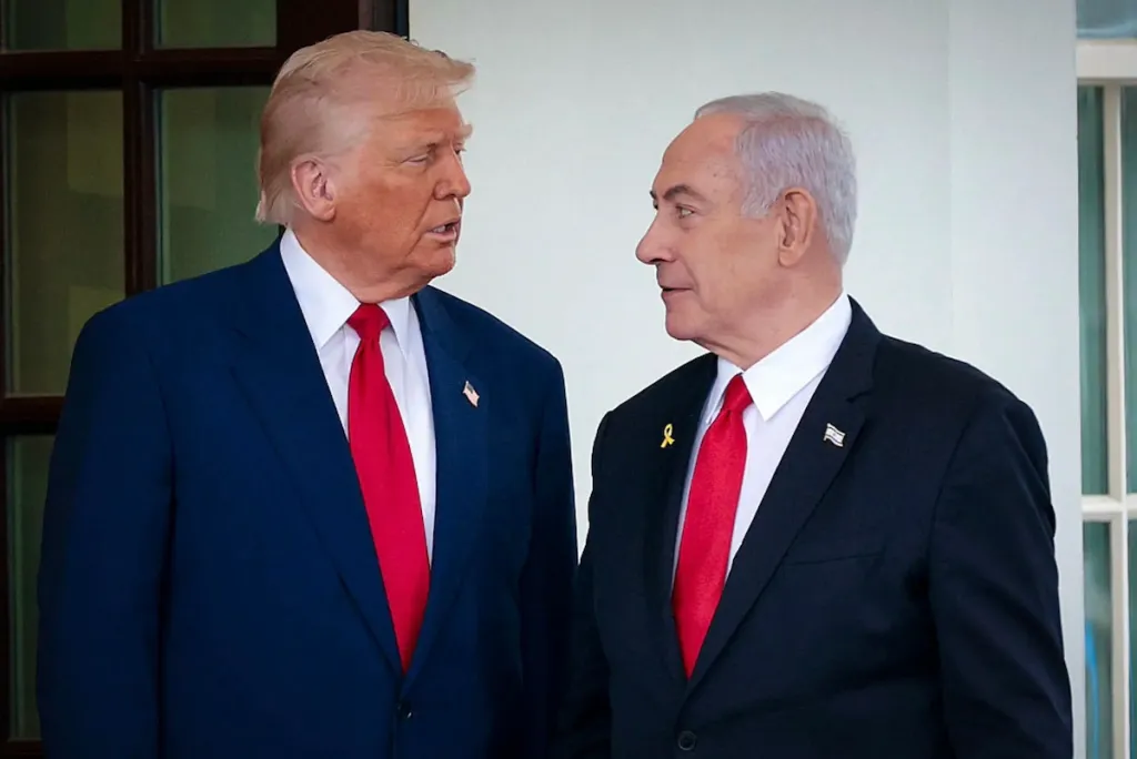 Netanyahu’s Trump meeting suggests his star is waning in Washington Donald Trump and Israeli Prime Minister Benjamin Netanyahu standing face-to-face in suits, highlighting the strategic tensions and evolving dynamic of US Israel relations.
