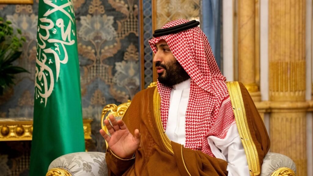 Mecca Defence Agreement Shifts Regional Security Saudi Crown Prince Mohammed bin Salman gesturing during an official meeting regarding the Mecca Defence Agreement beside the Saudi flag.