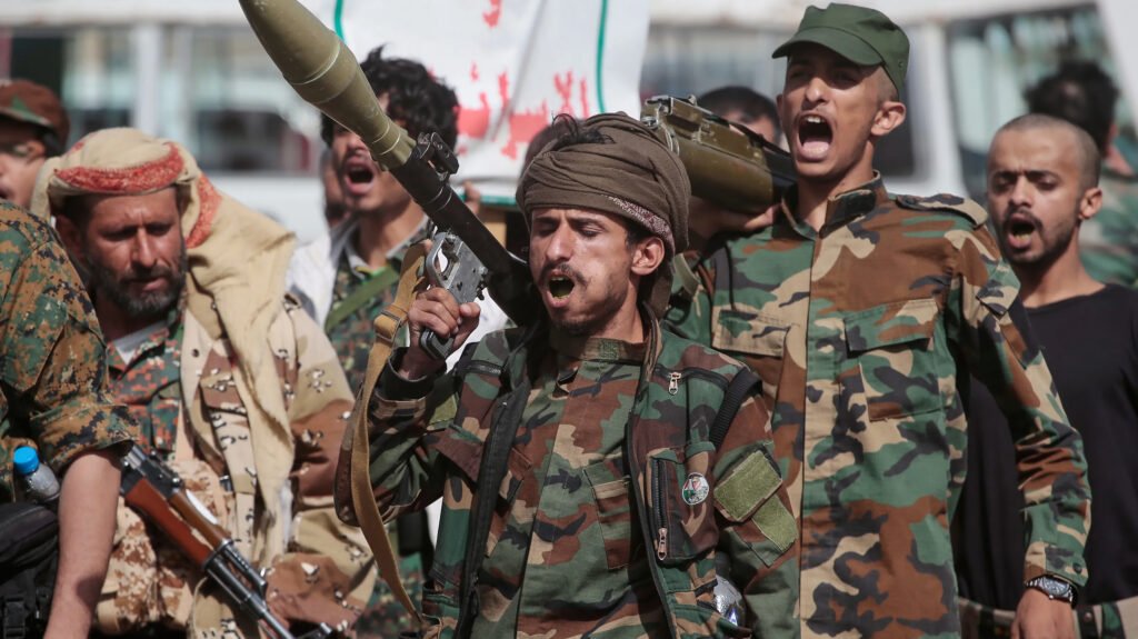 Houthi expansion takes Yemen’s coast but exposes its forces Armed Houthi fighters in mixed camouflage and tribal clothing shout and brandish an RPG launcher and AK-47 rifles, showing the Houthi expansion that has taken Yemen's coast but exposed the limits of its forces.