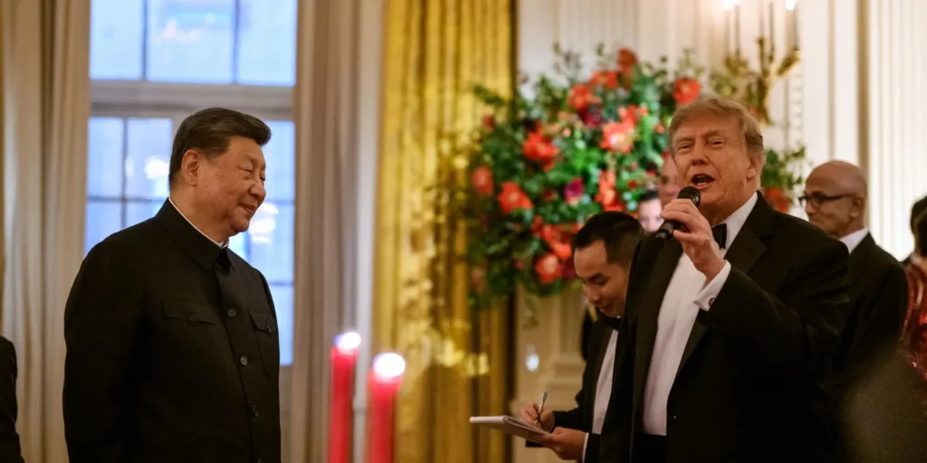 China Mediation Offers Trump an Exit From the Iran War Chinese President Xi Jinping and US President Donald Trump at a formal state event, illustrating diplomatic channels and the potential for China mediation to provide a way out of the Iran conflict.
