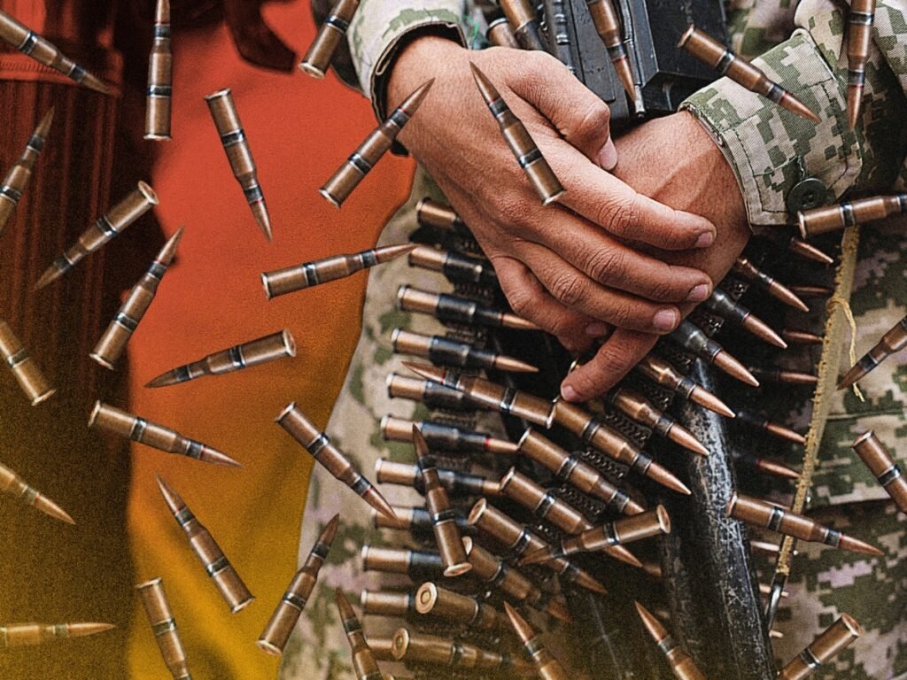 Houthi Defeat Remains Distant, but Fronts Are Stretched Thin A soldier in camouflage holding a rifle amid falling bullets, illustrating why a Houthi Defeat remains distant while military fronts are stretched thin.