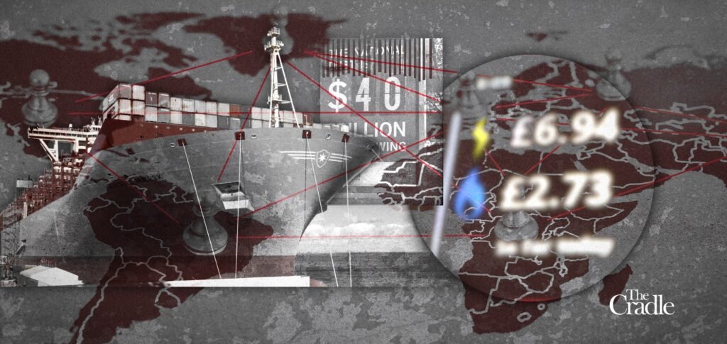 الديون العالمية تصل إلى 365.5 تريليون دولار تنهي عصر المال السهل A conceptual financial collage featuring a cargo ship, global trade routes, national debt statistics, and soaring energy price figures, illustrating systemic economic pressures tied to escalating Global Debt.